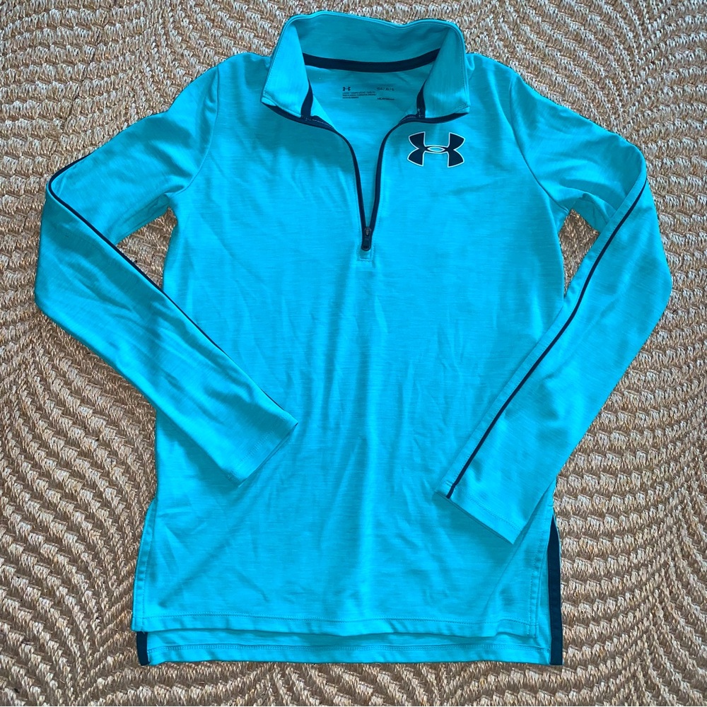 🍍 Under Armour Girls 1/2 Zip Pullover Blue Size Youth Large Turquoise Half Zip